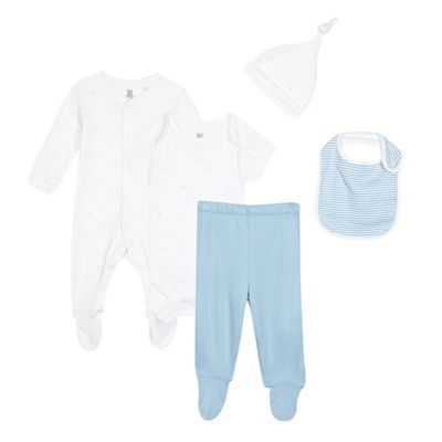 Five piece blue star printed baby starter pack